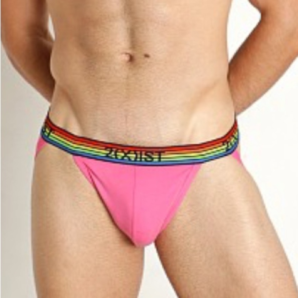 2xist Pink Jockstrap with Rainbow Waistband